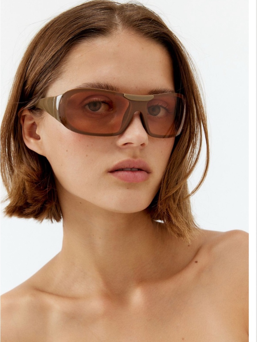 Urban Outfitters Brown Shield Sunglasses with Olive Accents